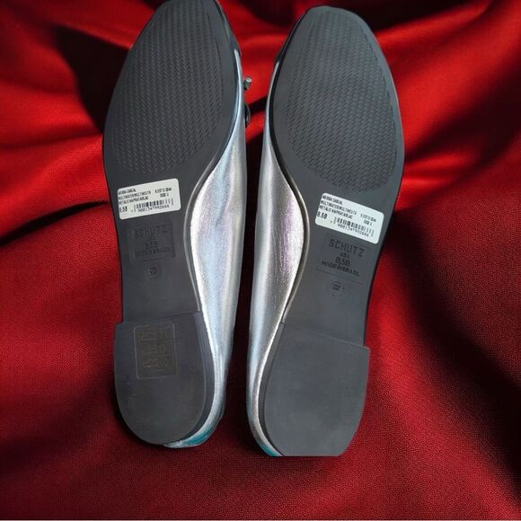 New In Box SCHUTZ ARISSA METALLIC LEATHER FLAT With Dust Bag Size 8.5 - Picture 5 of 6